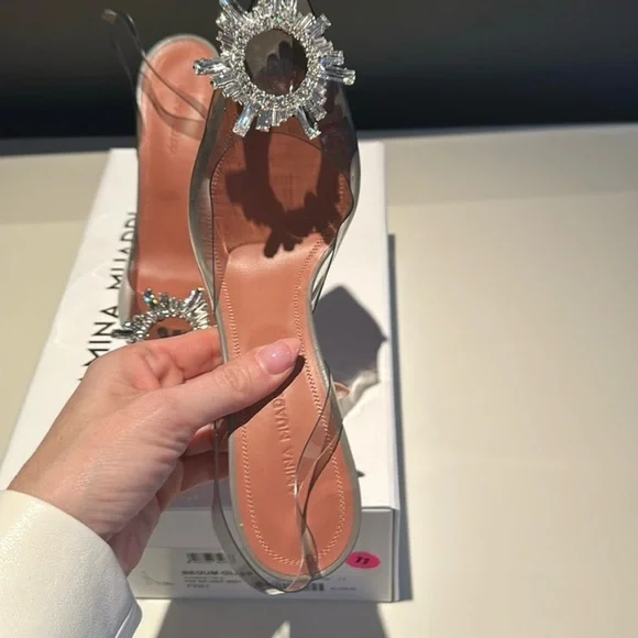 Amina Muaddi Stunning Slingback Heels with Crystal Embellishment - Picture 4 of 8